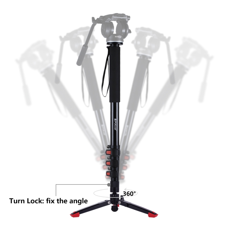 PULUZ Four-Section Telescoping Aluminum-magnesium Alloy Self-Standing Monopod with Support Base Bracket - 7