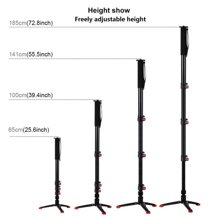 PULUZ Four-Section Telescoping Aluminum-magnesium Alloy Self-Standing Monopod with Support Base Bracket - 8