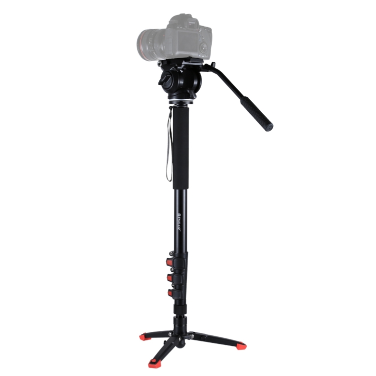 PULUZ Four-Section Telescoping Aluminum-magnesium Alloy Self-Standing Monopod + Fluid Head with Support Base Bracket - 2