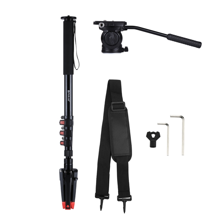 PULUZ Four-Section Telescoping Aluminum-magnesium Alloy Self-Standing Monopod + Fluid Head with Support Base Bracket - 3