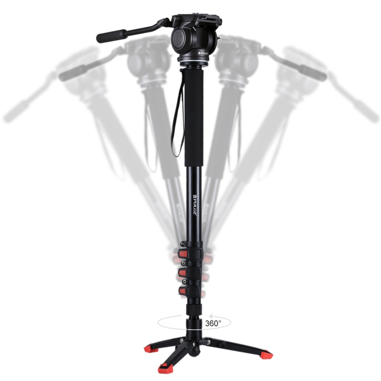 PULUZ Four-Section Telescoping Aluminum-magnesium Alloy Self-Standing Monopod + Fluid Head with Support Base Bracket - 4