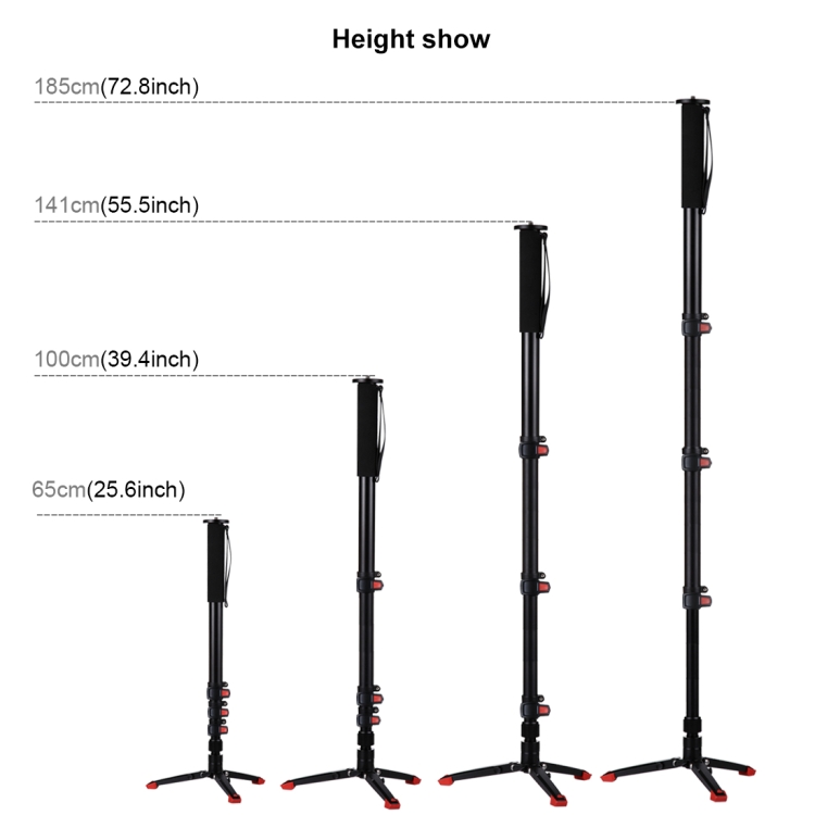 PULUZ Four-Section Telescoping Aluminum-magnesium Alloy Self-Standing Monopod + Fluid Head with Support Base Bracket - 7