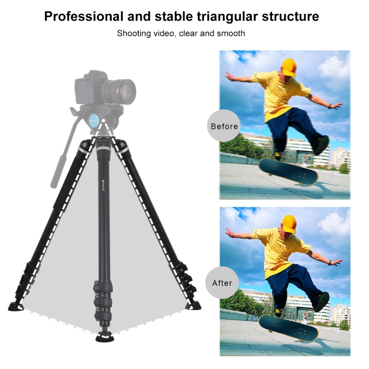 PULUZ 4-Section Folding Legs Metal Tripod Mount for DSLR / SLR Camera, Adjustable Height: 97-180cm - 7