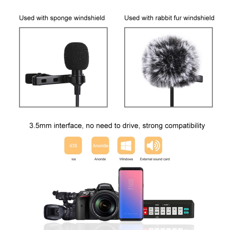 PULUZ 3m 3.5mm Jack Lavalier Wired Condenser Recording Microphone with Fur Windscreen Cap - 7