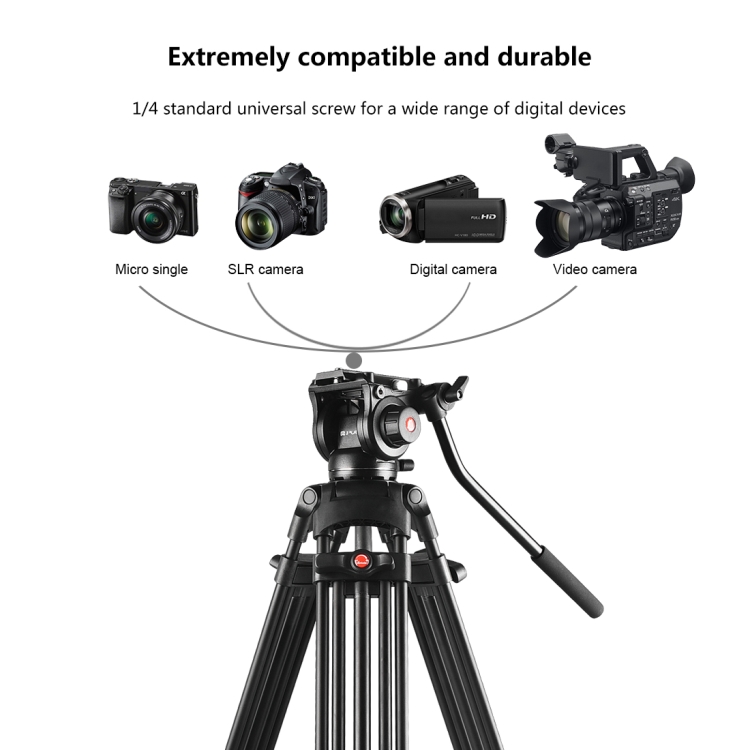 PULUZ Professional Heavy Duty Video Camcorder Aluminum Alloy Tripod with Fluid Drag Head for DSLR / SLR Camera, Adjustable Height: 80-160cm(Black) - 9