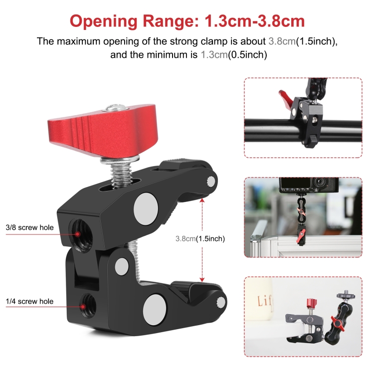 PULUZ Multi-function Magic Arm Ball Mount Clamp Crab Pliers Clip(Red) - 2