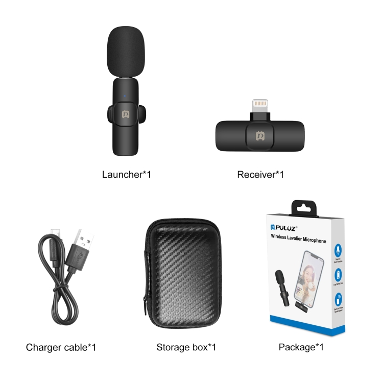 PULUZ Wireless Lavalier Noise Reduction Reverb Microphone for 8-Pin Device, Support Phone Charging(Black) - 9