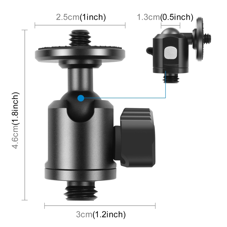PULUZ 3/8 inch Outer Screw Metal Tripod Ball Head Adapter with Knob Lock(Black) - 1