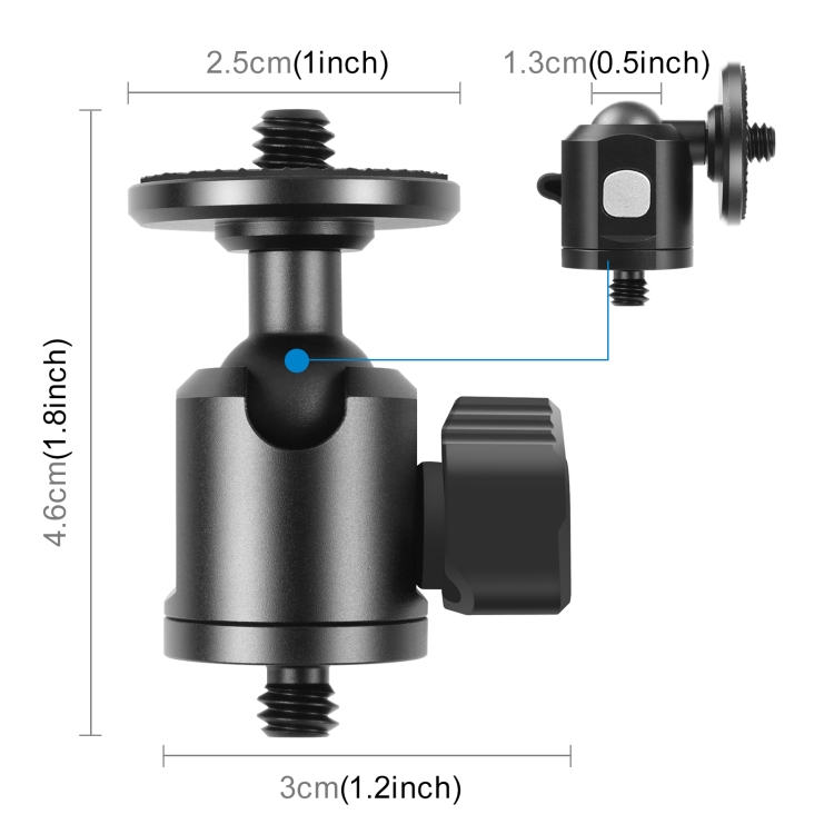 PULUZ 1/4 inch Outer Screw Metal Tripod Ball Head Adapter with Knob Lock(Black) - 1