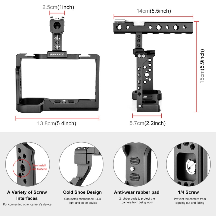 PULUZ Video Camera Cage Filmmaking Rig with Handle for Sony Alpha 7C / ILCE-7C / A7C(Black) - 2