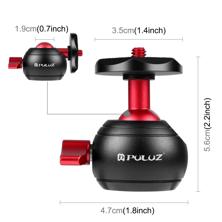PULUZ 360 Degree Panoramic Metal Tripod Ball Head Adapter(Red) - 2