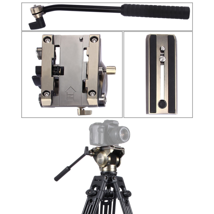 PULUZ  Heavy Duty Video Camera Tripod Action Fluid Drag Head with Sliding Plate for DSLR & SLR Cameras, Large Size(Gold) - 6