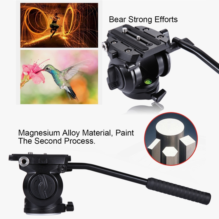 PULUZ Heavy Duty Video Camera Tripod Action Fluid Drag Head with Sliding Plate for DSLR & SLR Cameras, Small Size(Black) - 9