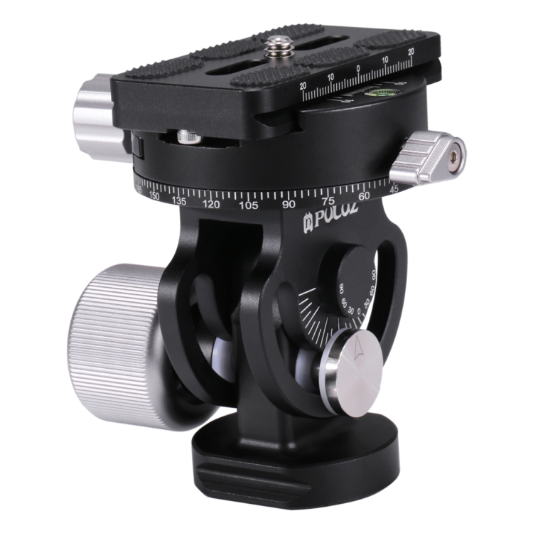PULUZ 2-Way Pan/Tilt Tripod Head Panoramic Photography Head with Quick Release Plate & 3 Bubble Level - 1