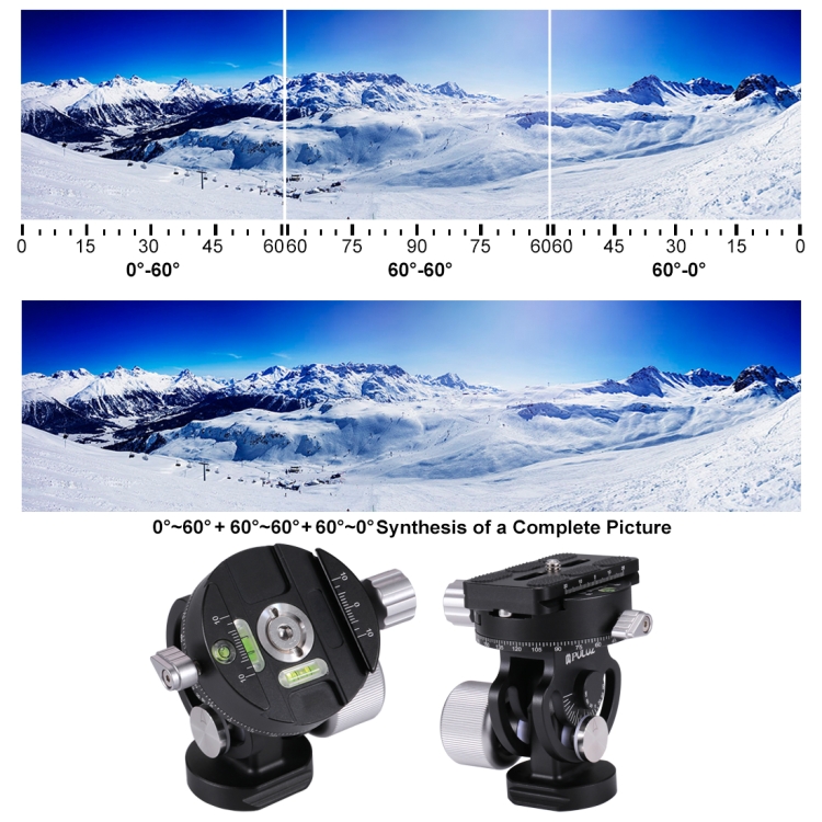 PULUZ 2-Way Pan/Tilt Tripod Head Panoramic Photography Head with Quick Release Plate & 3 Bubble Level - 13