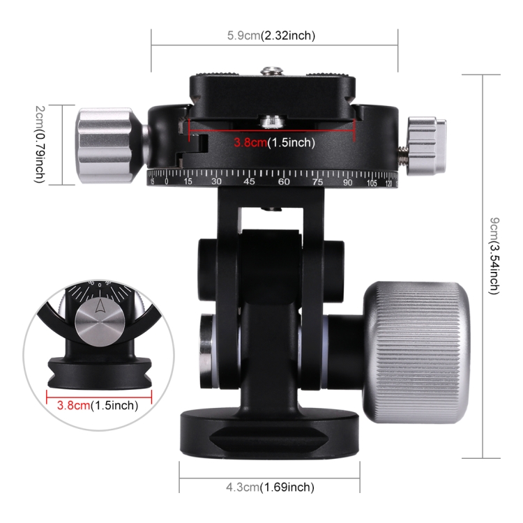 PULUZ 2-Way Pan/Tilt Tripod Head Panoramic Photography Head with Quick Release Plate & 3 Bubble Level - 3