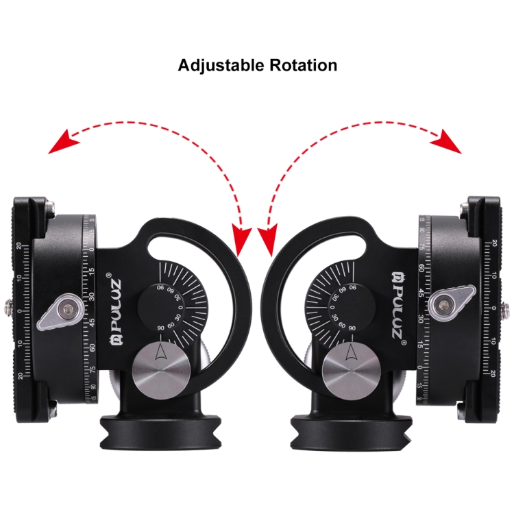 PULUZ 2-Way Pan/Tilt Tripod Head Panoramic Photography Head with Quick Release Plate & 3 Bubble Level - 5
