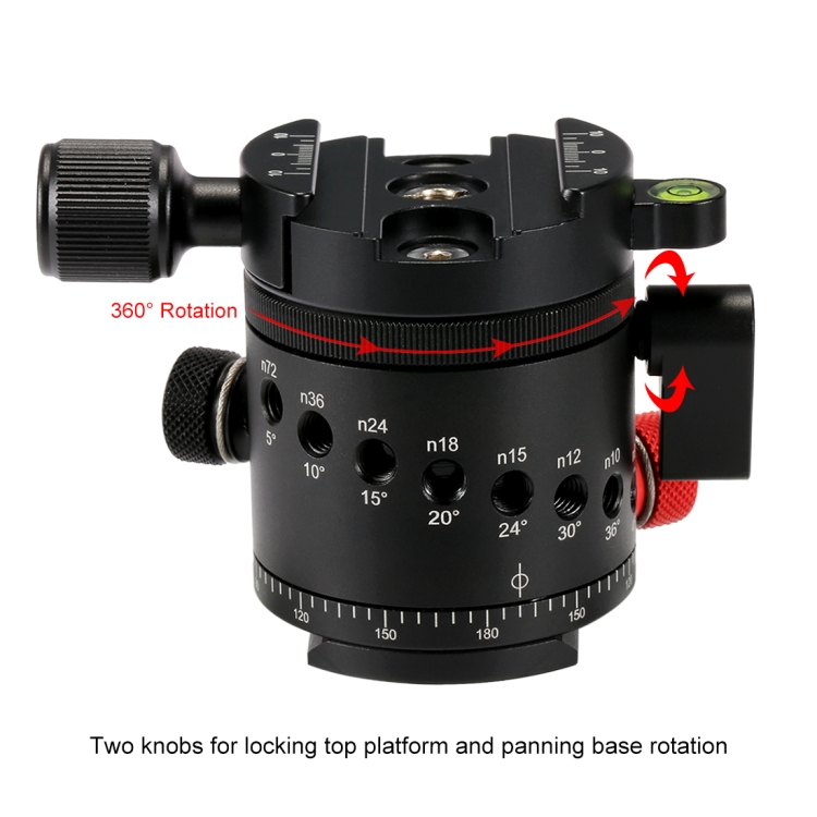 PULUZ Aluminum Alloy Panoramic 360 Degree Indexing Rotator Ball Head with Quick Release Plate for Camera Tripod Head - 3