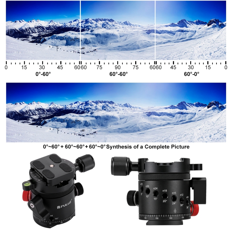 PULUZ Aluminum Alloy Panoramic 360 Degree Indexing Rotator Ball Head with Quick Release Plate for Camera Tripod Head - 9