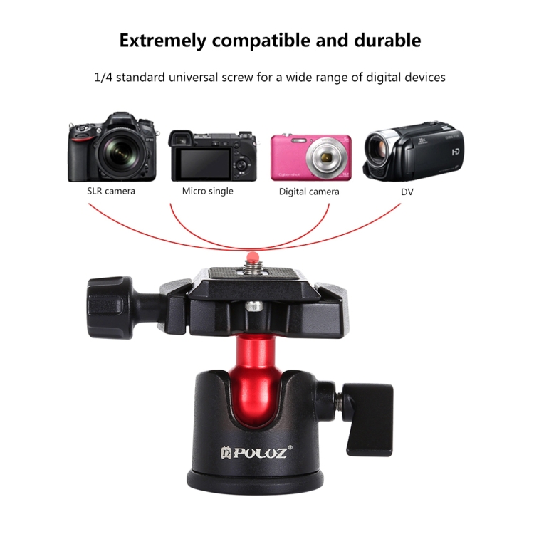 PULUZ 360 Degree Rotation Panoramic Metal Ball Head with Quick Release Plate for DSLR & Digital Cameras(Black) - 13