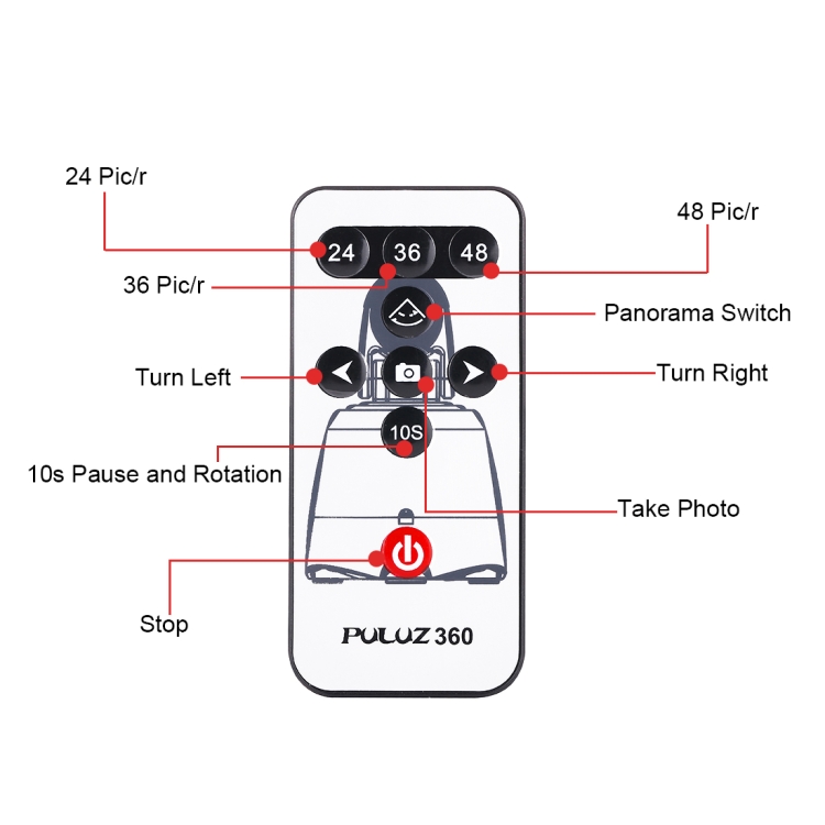 PULUZ Electronic 360 Degree Rotation Panoramic Head with Remote Controller for Smartphones, GoPro, DSLR Cameras(Red) - 7