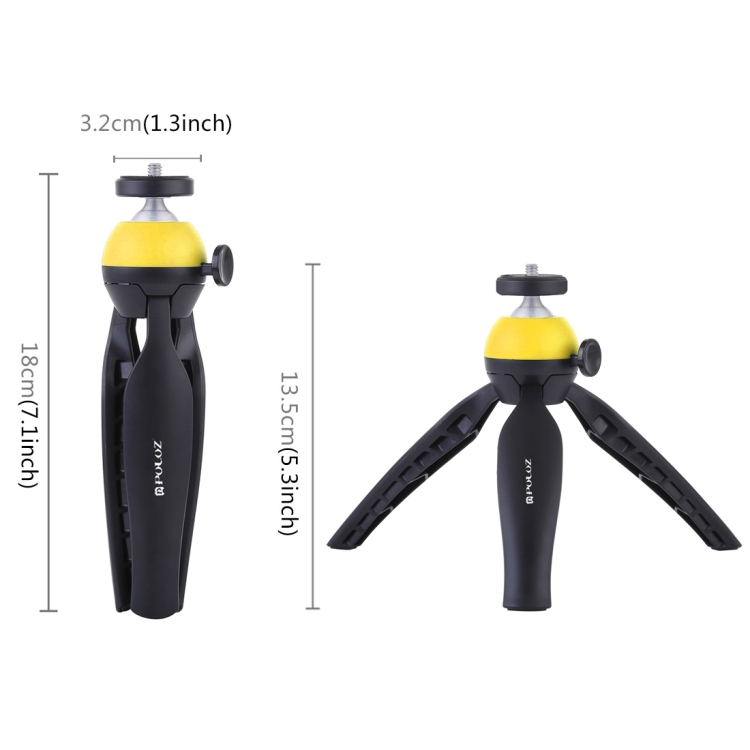 PULUZ Pocket Mini Tripod Mount with 360 Degree Ball Head for Smartphones, GoPro, DSLR Cameras(Yellow) - 2