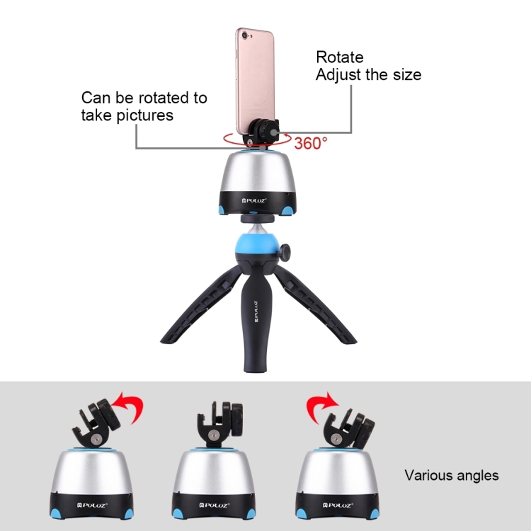 PULUZ Electronic 360 Degree Rotation Panoramic Head + Tripod Mount + GoPro Clamp + Phone Clamp with Remote Controller for Smartphones, GoPro, DSLR Cameras(Blue) - 5