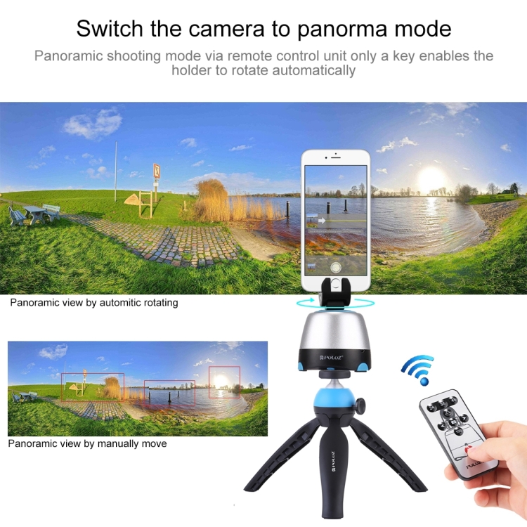 PULUZ Electronic 360 Degree Rotation Panoramic Head + Tripod Mount + GoPro Clamp + Phone Clamp with Remote Controller for Smartphones, GoPro, DSLR Cameras(Blue) - 8