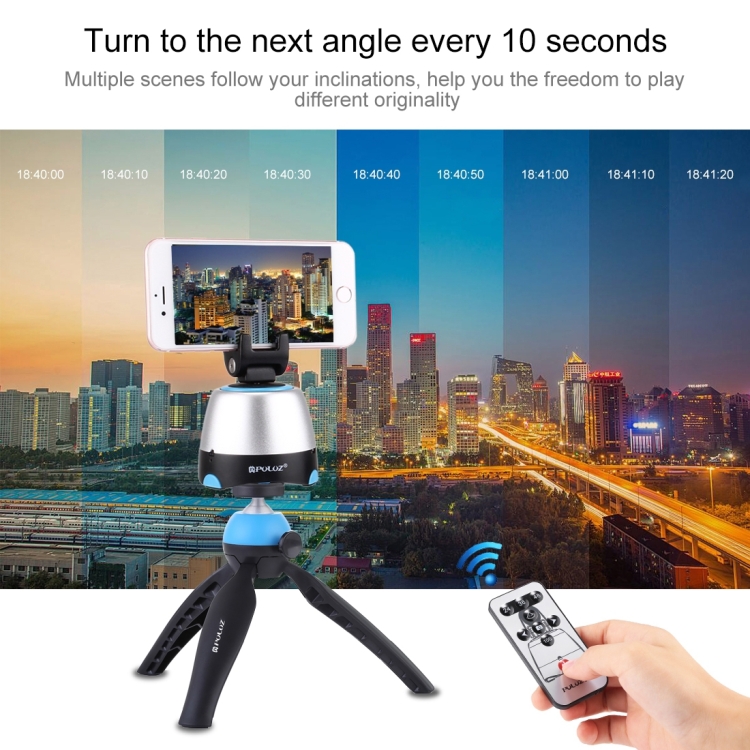 PULUZ Electronic 360 Degree Rotation Panoramic Head + Tripod Mount + GoPro Clamp + Phone Clamp with Remote Controller for Smartphones, GoPro, DSLR Cameras(Blue) - 9