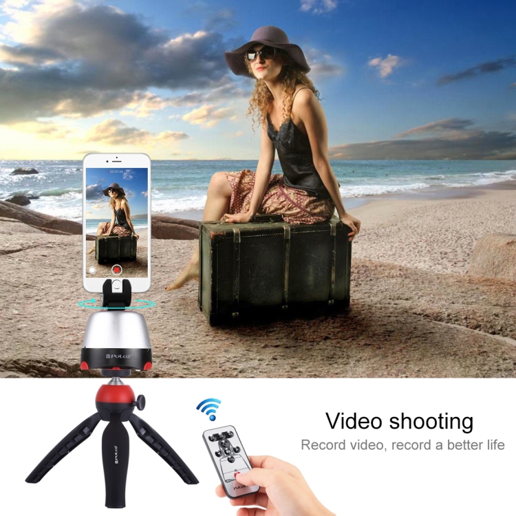 PULUZ Electronic 360 Degree Rotation Panoramic Head + Tripod Mount + GoPro Clamp + Phone Clamp with Remote Controller for Smartphones, GoPro, DSLR Cameras(Red) - 11
