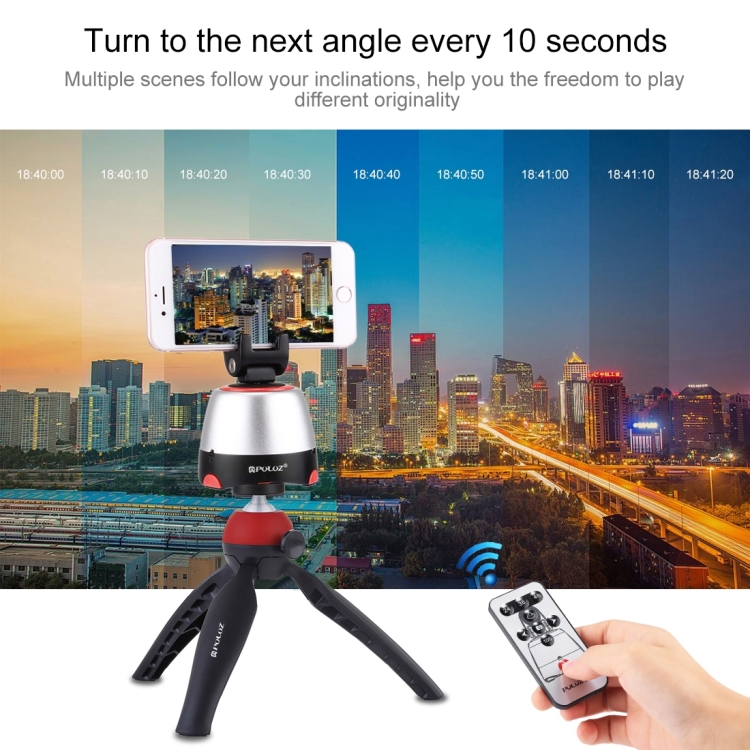 PULUZ Electronic 360 Degree Rotation Panoramic Head + Tripod Mount + GoPro Clamp + Phone Clamp with Remote Controller for Smartphones, GoPro, DSLR Cameras(Red) - 9