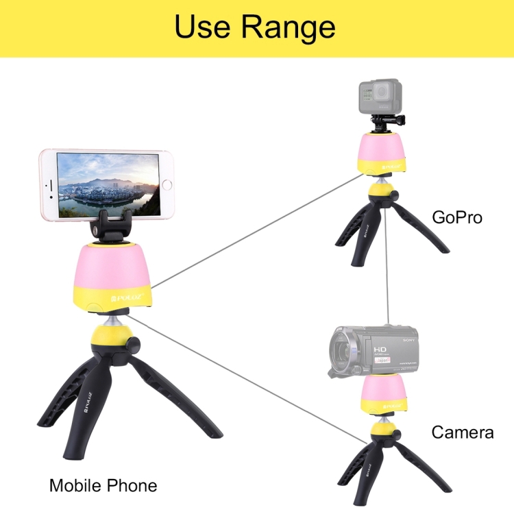 PULUZ Electronic 360 Degree Rotation Panoramic Head + Tripod Mount + GoPro Clamp + Phone Clamp with Remote Controller for Smartphones, GoPro, DSLR Cameras(Yellow) - 2