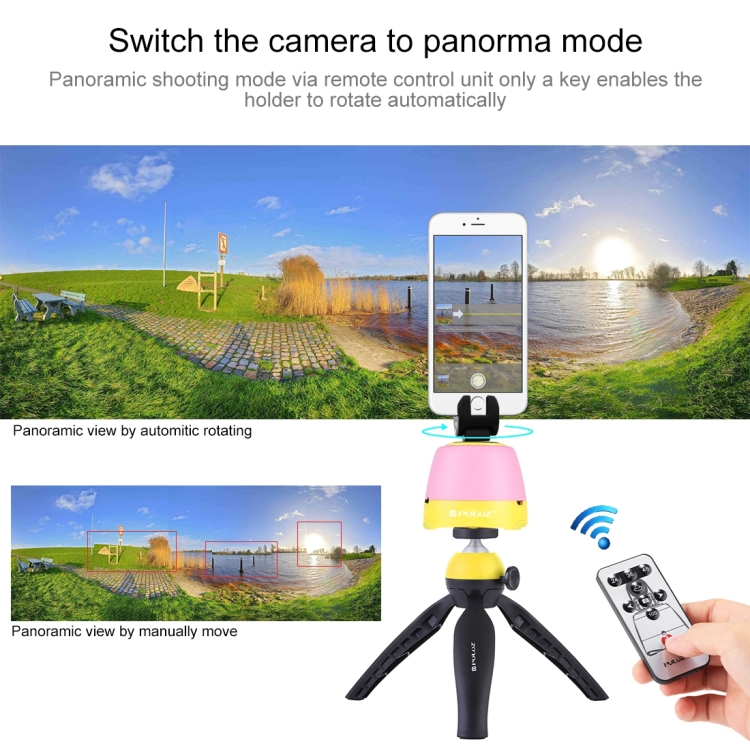 PULUZ Electronic 360 Degree Rotation Panoramic Head + Tripod Mount + GoPro Clamp + Phone Clamp with Remote Controller for Smartphones, GoPro, DSLR Cameras(Yellow) - 8