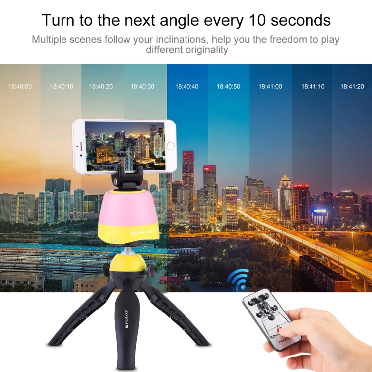 PULUZ Electronic 360 Degree Rotation Panoramic Head + Tripod Mount + GoPro Clamp + Phone Clamp with Remote Controller for Smartphones, GoPro, DSLR Cameras(Yellow) - 9