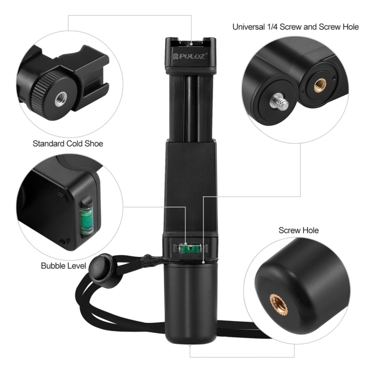 PULUZ Vlogging Live Broadcast Handheld Grip Selfie Rig Stabilizer ABS Tripod Adapter Mount with Cold Shoe Base & Wrist Strap - 3