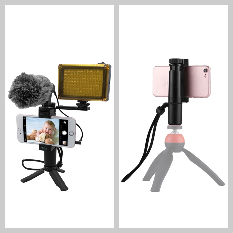 PULUZ Vlogging Live Broadcast Handheld Grip Selfie Rig Stabilizer ABS Tripod Adapter Mount with Cold Shoe Base & Wrist Strap - 5