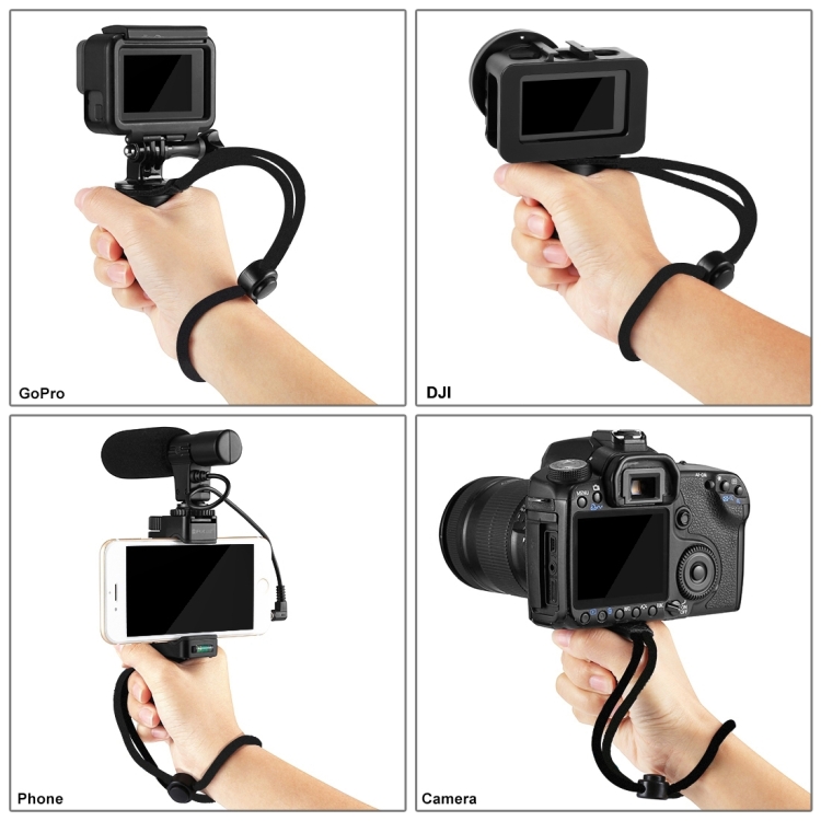 PULUZ Vlogging Live Broadcast Handheld Grip Selfie Rig Stabilizer ABS Tripod Adapter Mount with Cold Shoe Base & Wrist Strap - 6