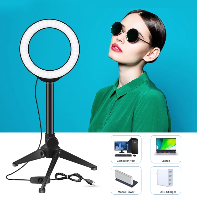 PULUZ 4.7 inch 12cm USB White Light LED Ring Selfie Beauty Vlogging Photography Video Lights(Black) - 4