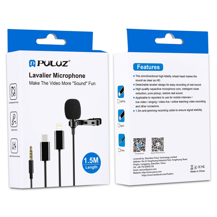 PULUZ 1.5m 3.5mm Jack Lavalier Wired Condenser Recording Microphone - 11