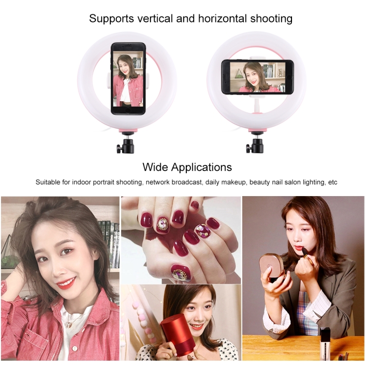 PULUZ 7.9 inch 20cm USB 3 Modes Dimmable Dual Color Temperature LED Curved Light Ring Vlogging Selfie Photography Video Lights with Phone Clamp(Pink) - 7