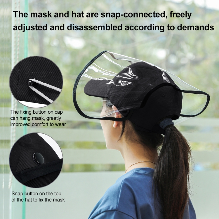Anti-Saliva Splash Anti-Spitting Anti-Fog Anti-Oil Protective Baseball Cap Mask Removable Face Shield(Black) - 6