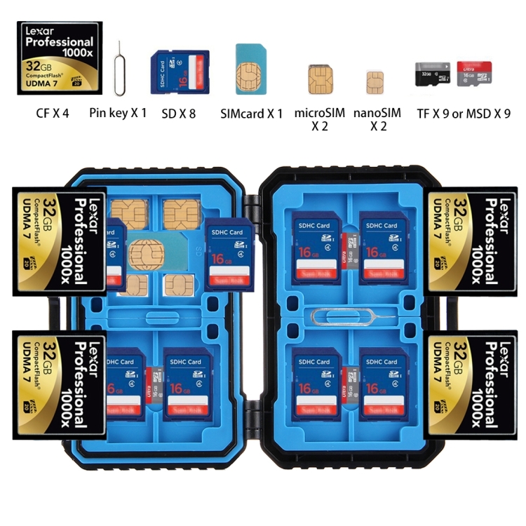 PULUZ 27 in 1 Memory Card Case for 4CF + 8SD + 9TF + 1Card PIN + 1Standard SIM + 2Micro-SIM + 2Nano-SIM - 11