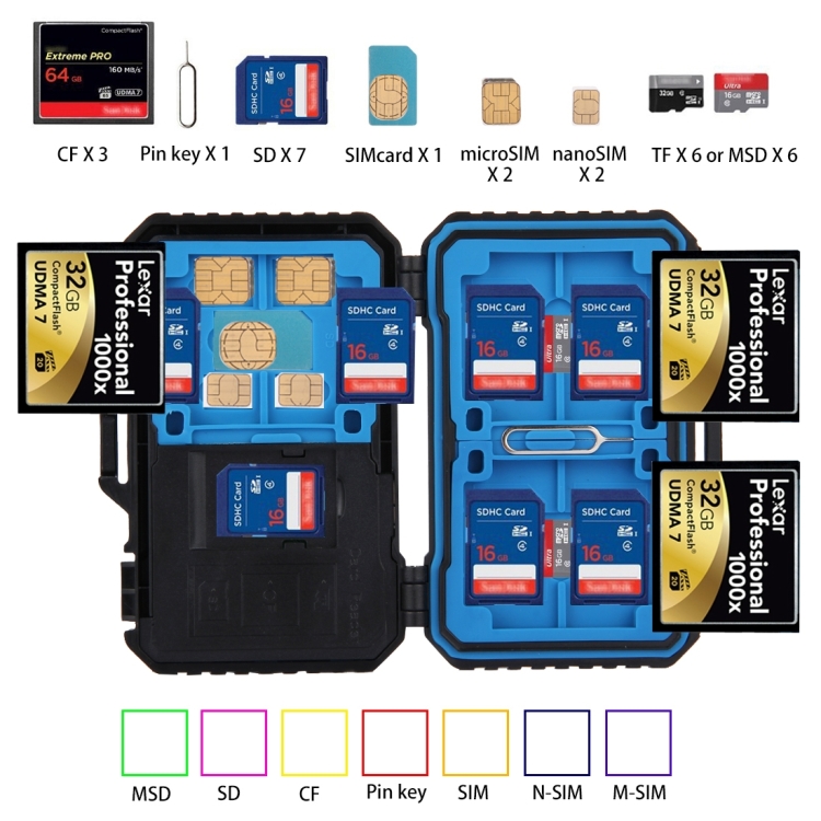 [US Warehouse] PULUZ Card Reader + 22 in 1 Memory Card Case for 1Standard SIM + 2Micro-SIM + 2Nano-SIM + 3CF + 7SD + 6TF + 1CARD PIN - 12