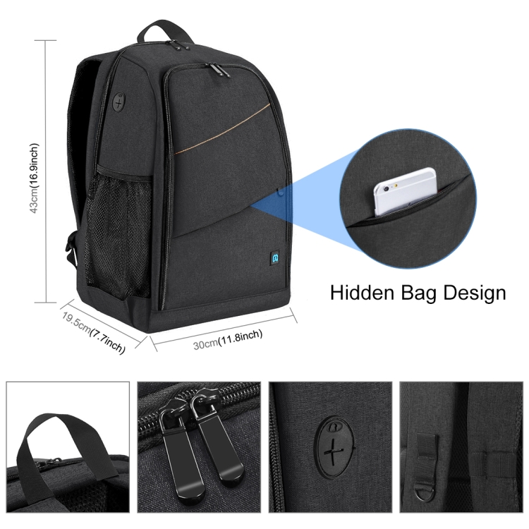 PULUZ Outdoor Portable Waterproof Scratch-proof Dual Shoulders Backpack Handheld PTZ Stabilizer Camera Bag with Rain Cover for Digital Camera, DJI Ronin-SC / Ronin-S(Black) - 2