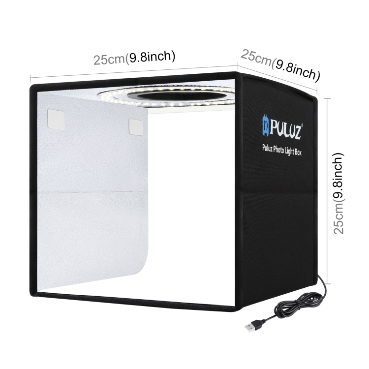 PULUZ 25cm Folding Portable High 97 CRI Ring Light Photo Lighting Studio Shooting Tent Box with 12 Colors Backdrops, Size: 25cm x 25cm x 25cm(Black) - 2