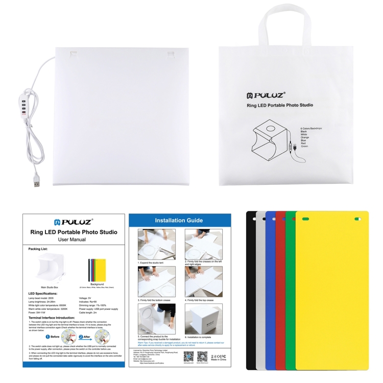 PULUZ 30cm Folding Portable Ring Light Board Photo Lighting Studio Shooting Tent Box Kit with 6 Colors Backdrops (Black, White, Yellow, Red, Green, Blue), Unfold Size: 31cm x 31cm x 32cm - 13
