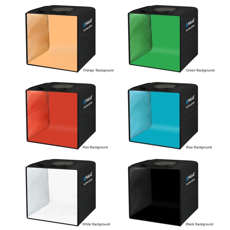 PULUZ 30cm Folding  High 97 CRI Ring Light Photo Lighting Studio Shooting Tent Box Kit with 6 Colors Backdrops (Black, White, Orange, Red, Green, Blue), Unfold Size: 30cm x 30cm x 30cm(Black) - 1