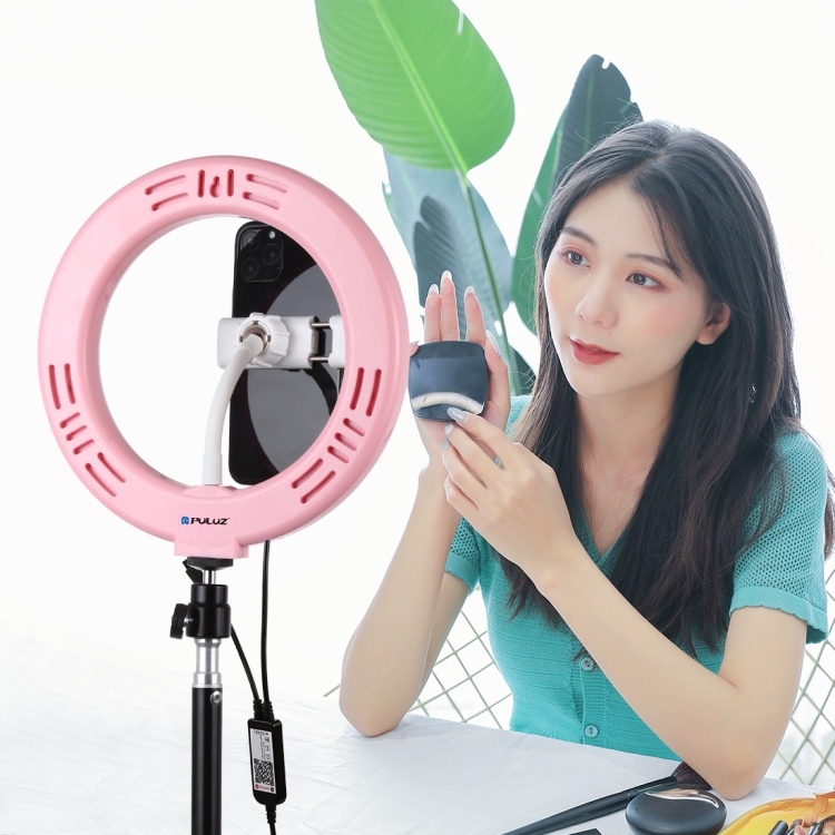PULUZ 7.9 inch 20cm USB RGB Dimmable LED Dual Color Temperature LED Curved Light Ring Vlogging Selfie Photography Video Lights with Phone Clamp(Pink) - 14