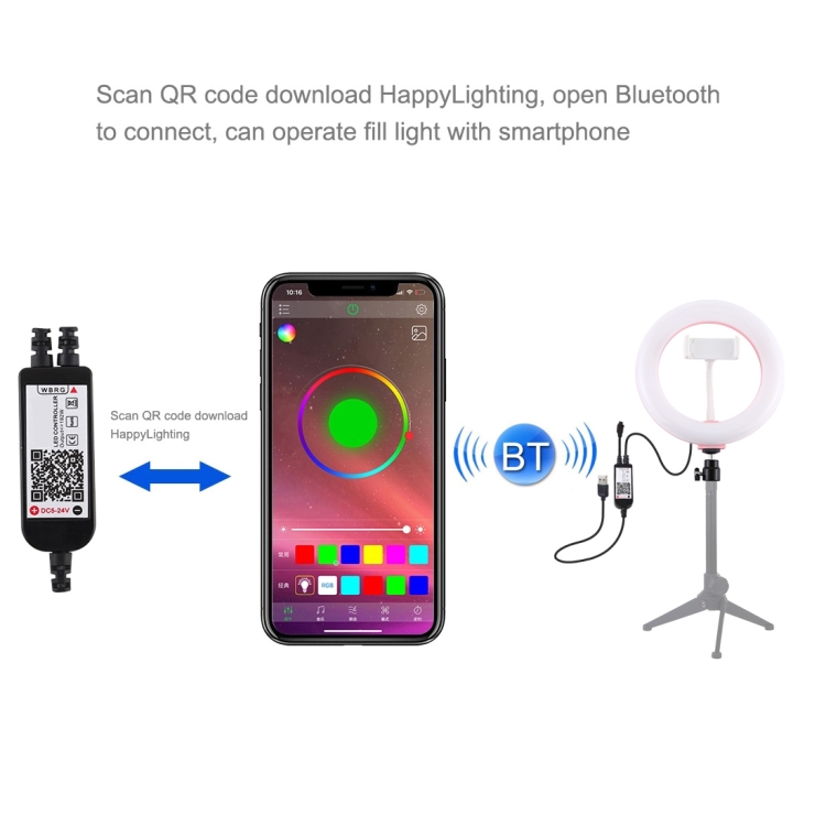 PULUZ 7.9 inch 20cm USB RGB Dimmable LED Dual Color Temperature LED Curved Light Ring Vlogging Selfie Photography Video Lights with Phone Clamp(Pink) - 4