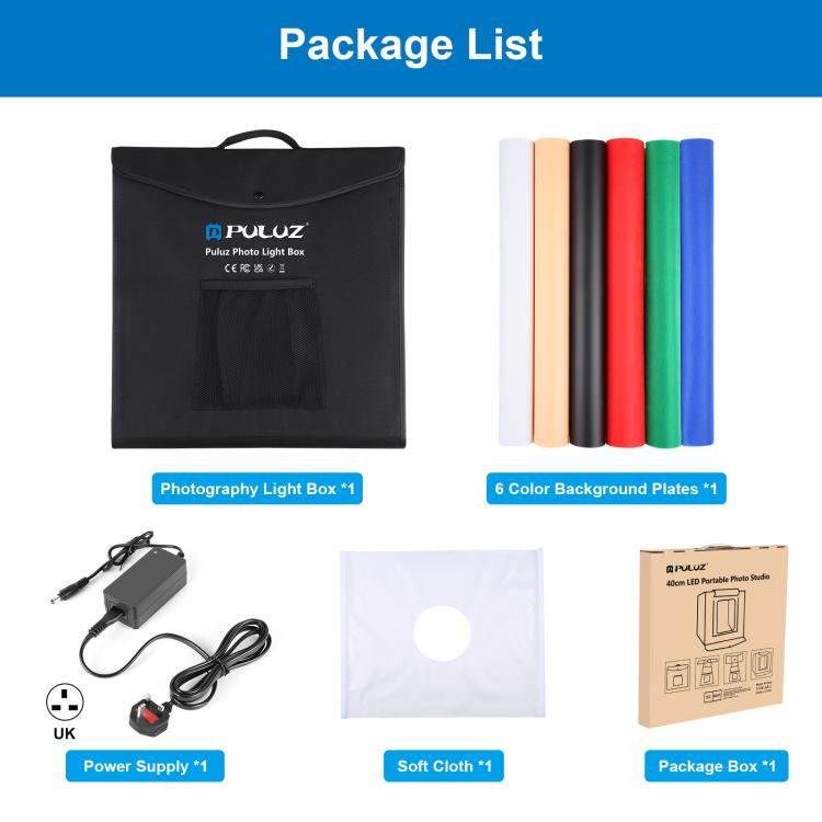 PULUZ 40cm Folding Portable White Light Dimmable Photo Lighting Studio Shooting Tent Box Kit With 6 Colors (Black, Orange, White, Red, Green, Blue) Backdrops - View #13